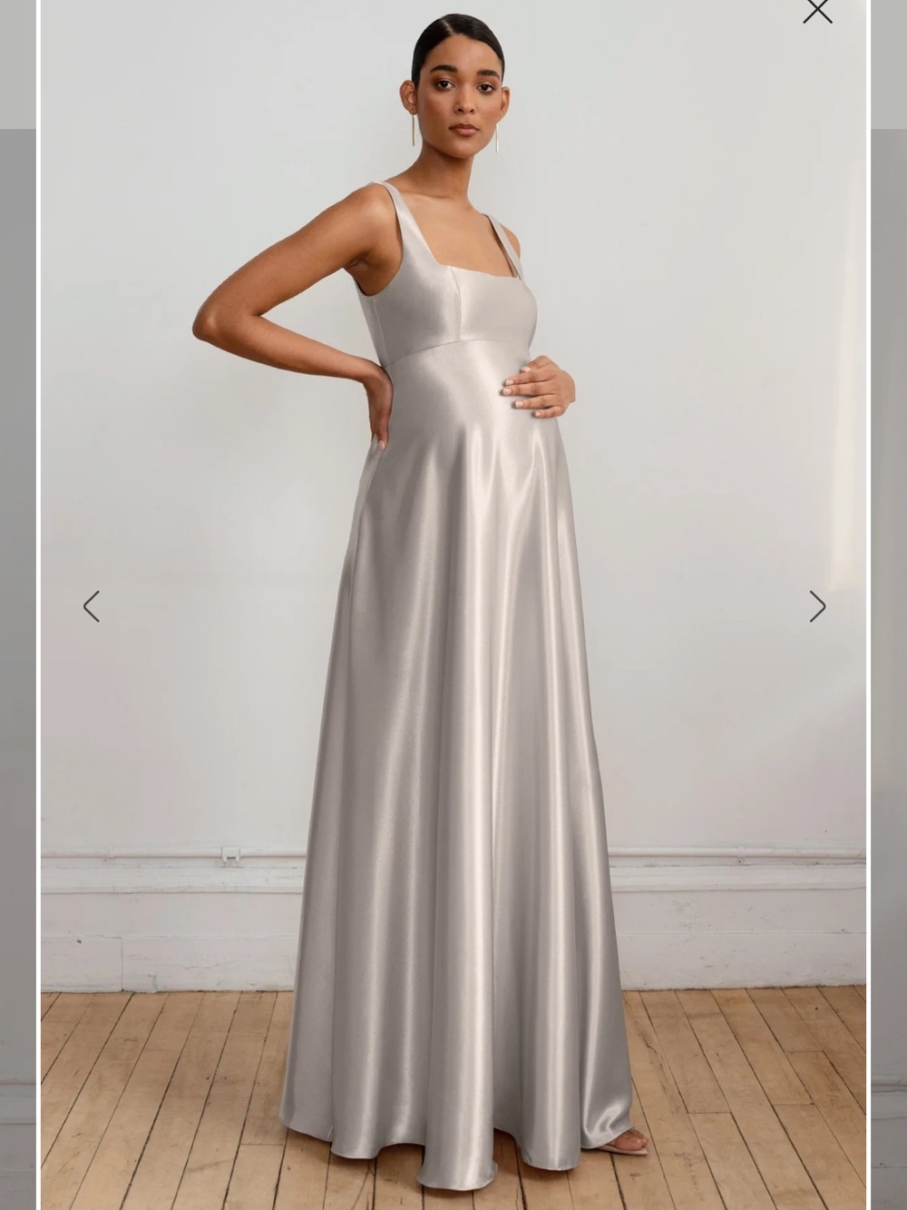 Jenny Yoo Ariana Maternity Dress in Latte Satin Back Crepe